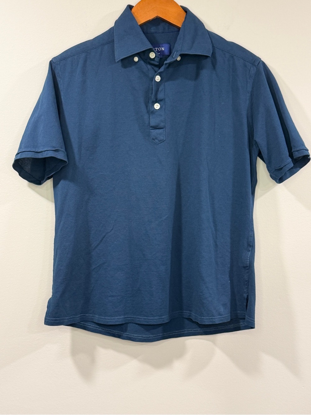 Eton Womens Slim Fit Blue Short Sleeve Button Down Collar Polo Size M